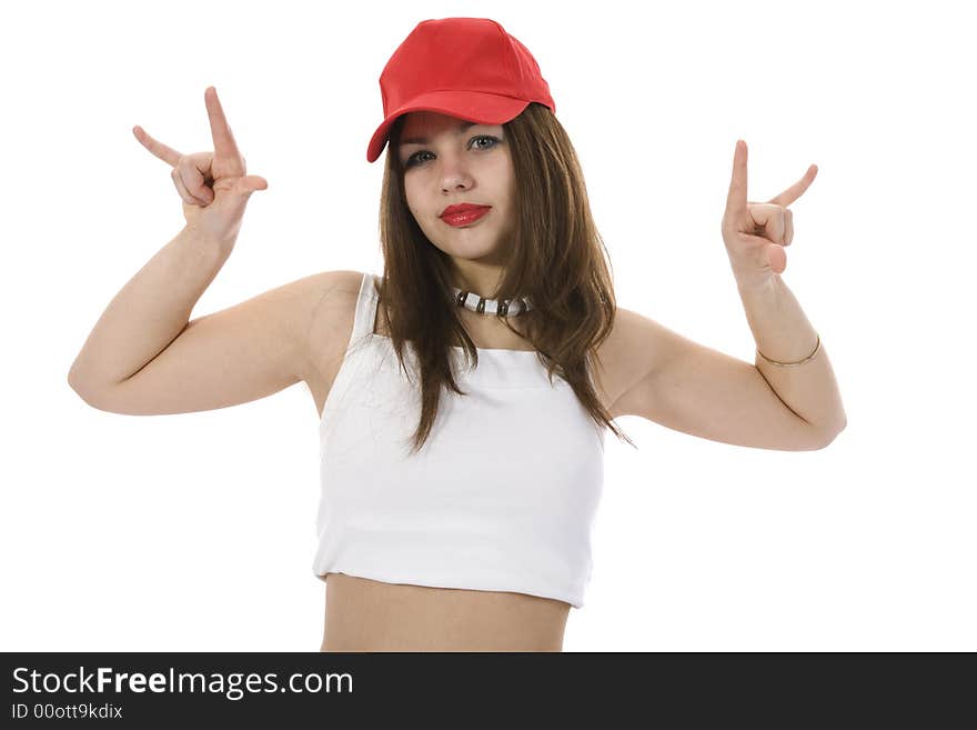 Emotional Girl In Red Cap