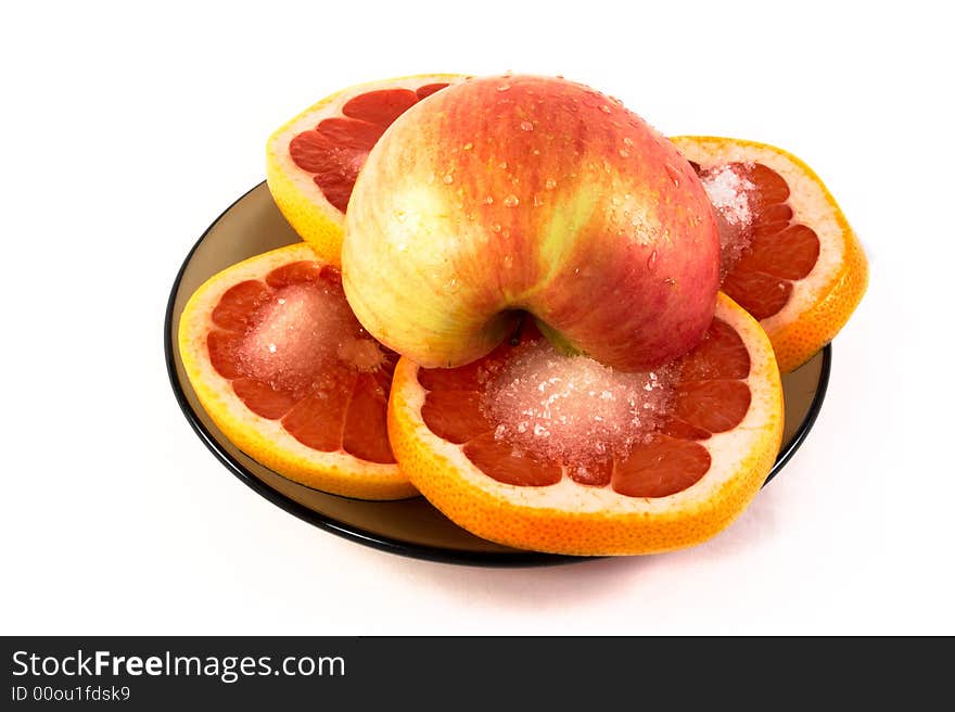 Fresh orange and apple on white background