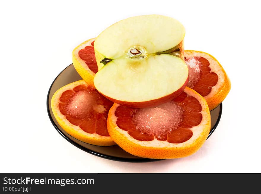 Fresh orange and apple on white background