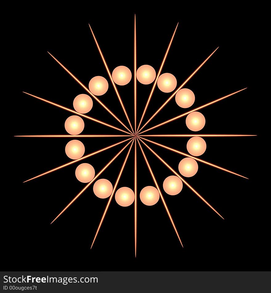 Abstract illustration of golden balls and toothpick shaped lines. Abstract illustration of golden balls and toothpick shaped lines.