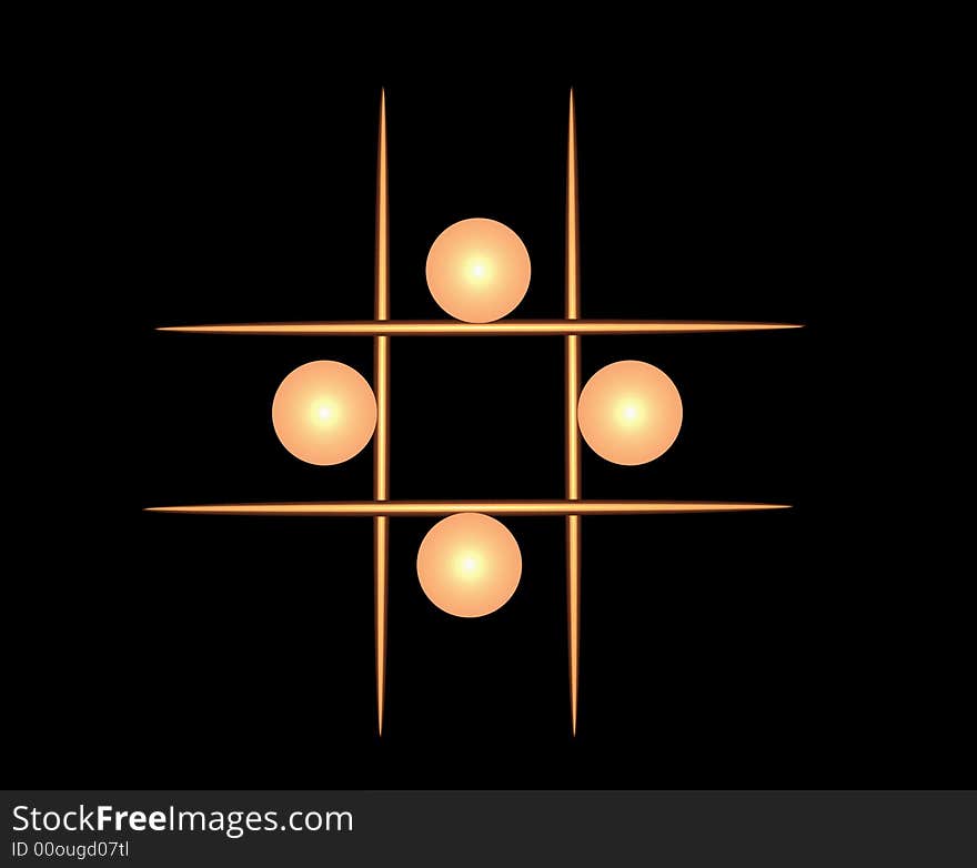 Abstract illustration of golden balls and toothpick shaped lines. Abstract illustration of golden balls and toothpick shaped lines.