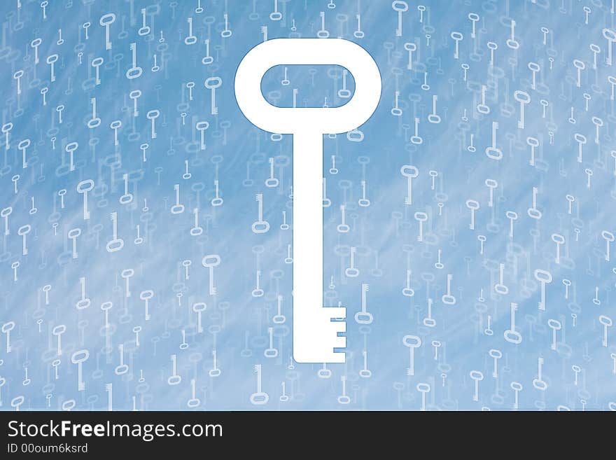 Concept of lots of keys floating in the air with a big key symbol in the middle. Concept of lots of keys floating in the air with a big key symbol in the middle.