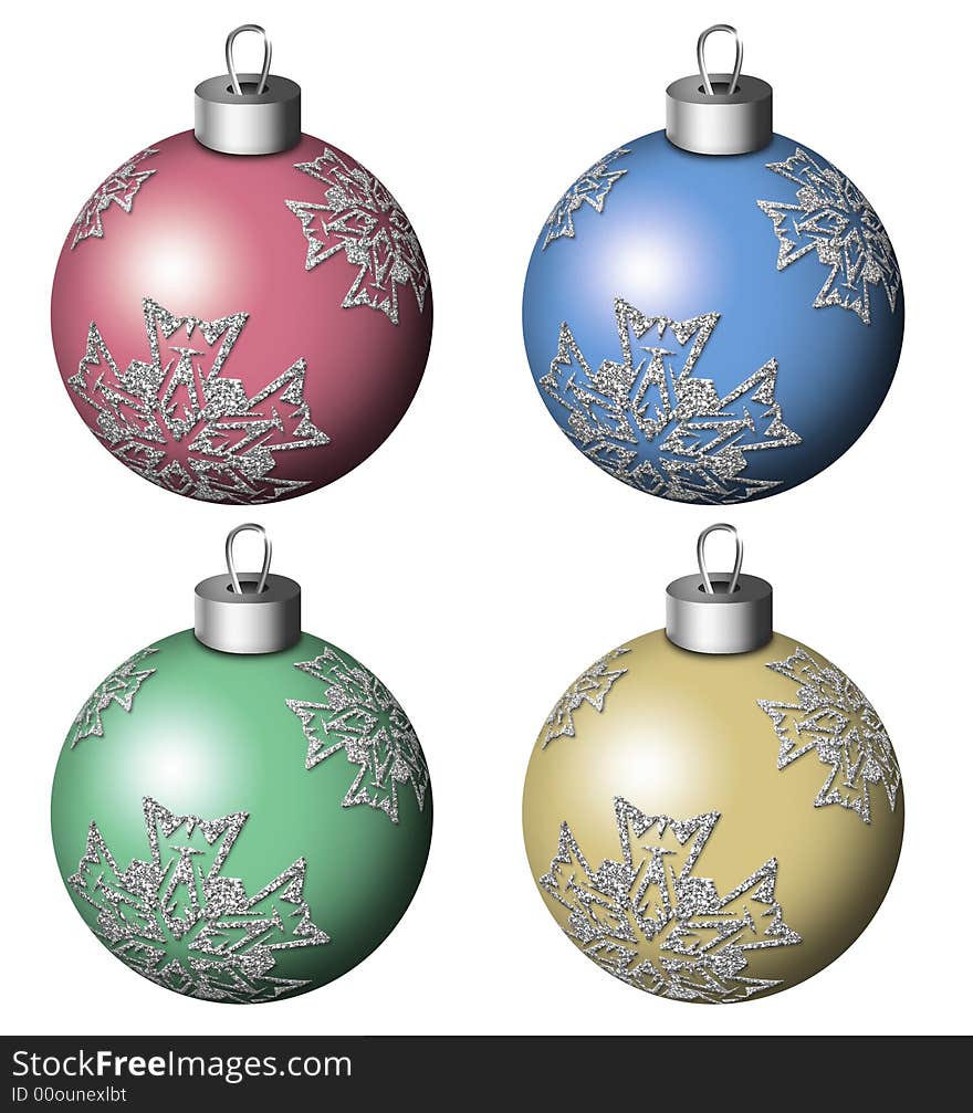 Christmas tree balls with silver snowflakes