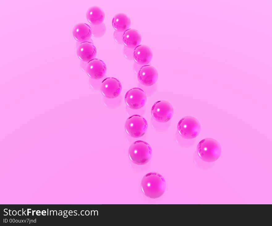 A 3D illustration of pink pearls arranged in a ribbon shape. A 3D illustration of pink pearls arranged in a ribbon shape.