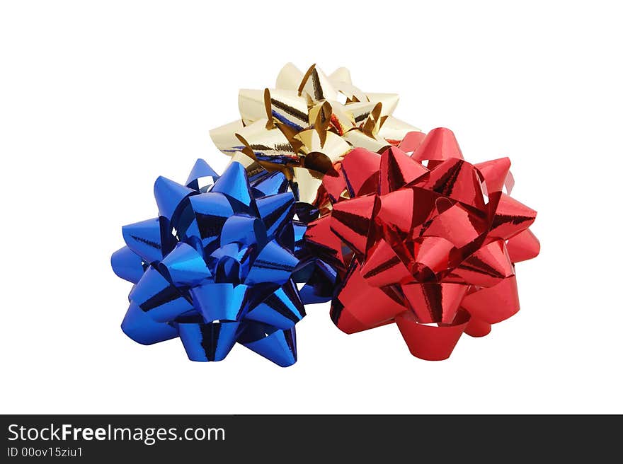 Red yellow blue paper bows isolated on white. Red yellow blue paper bows isolated on white