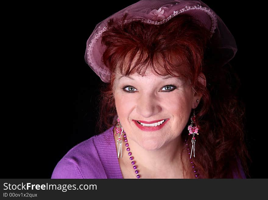 Beautiful red head woman isolated on black background. Beautiful red head woman isolated on black background