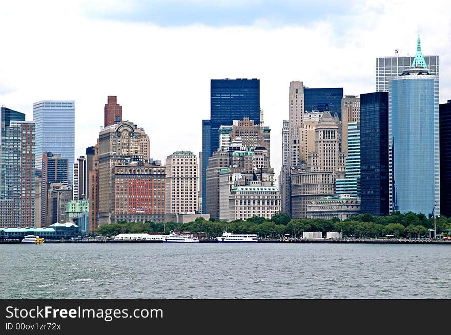 A view of manhattan building and pier in new york. A view of manhattan building and pier in new york