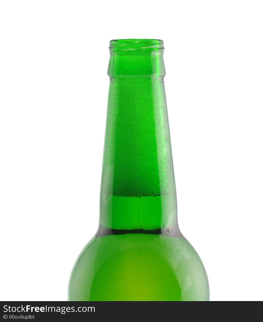 Neck the open bottle of beer. Isolated on a white background without labels