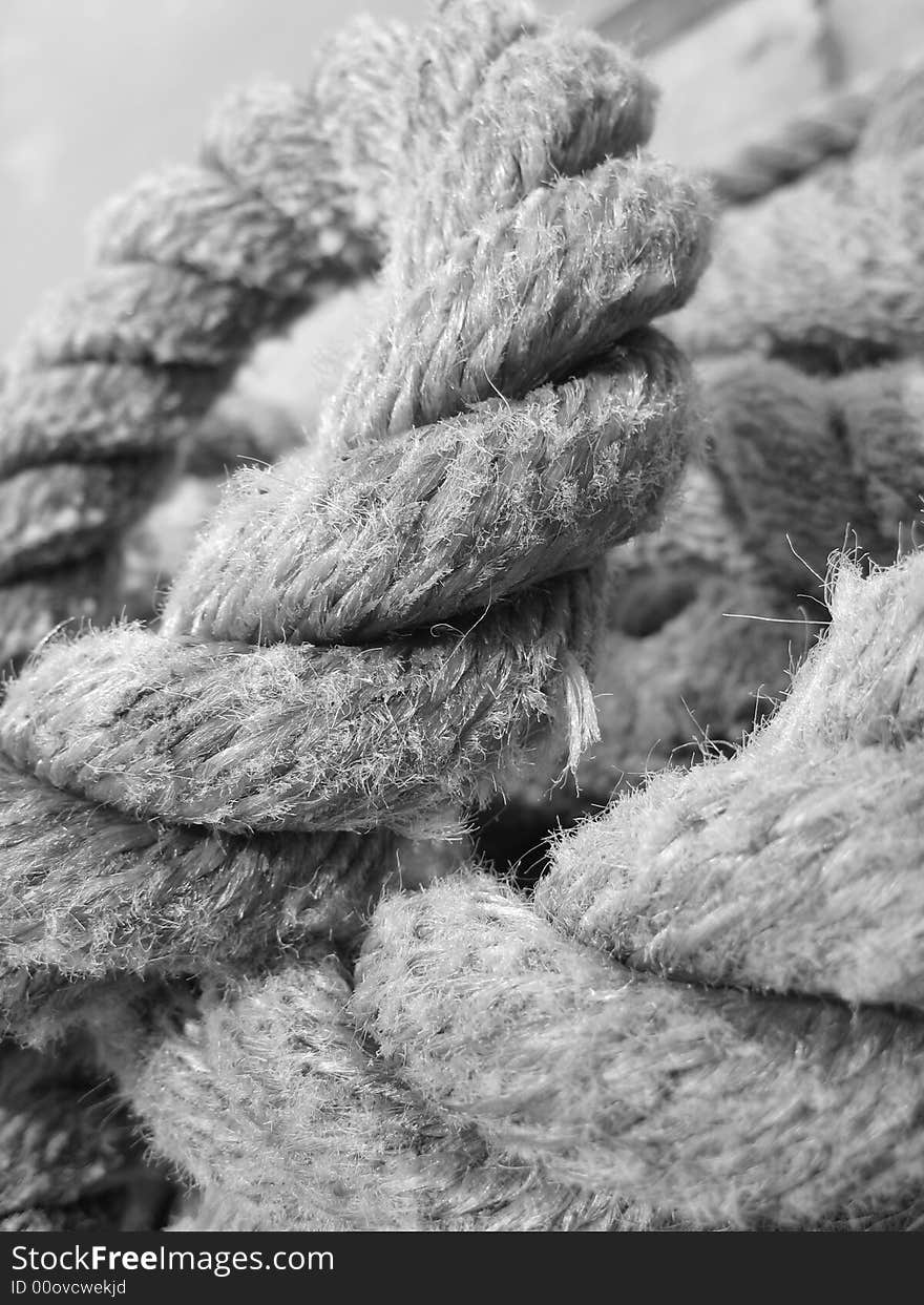 Image Showing a worn out Rope. The wear and tear can be clearly seen by the condition of the fibres of the rope; implying how extensively it had been used all this while