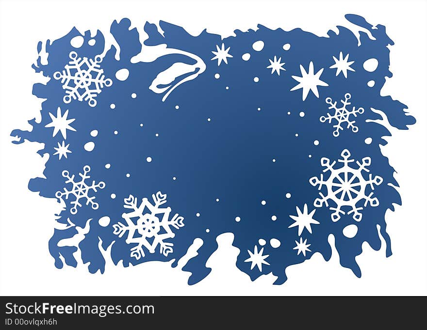 Blue snowflakes and stars on a dark blue background. Christmas illustration. Blue snowflakes and stars on a dark blue background. Christmas illustration.