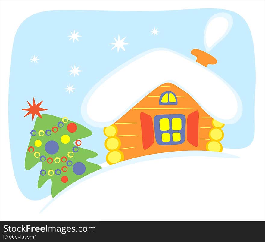 Stylized house and christmas-tree on a blue background. Stylized house and christmas-tree on a blue background.