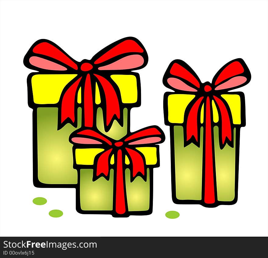 Three gift boxes on a white background. Digital illustration. Three gift boxes on a white background. Digital illustration.