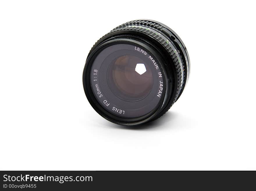 Isolated view of a 50mm camera lens