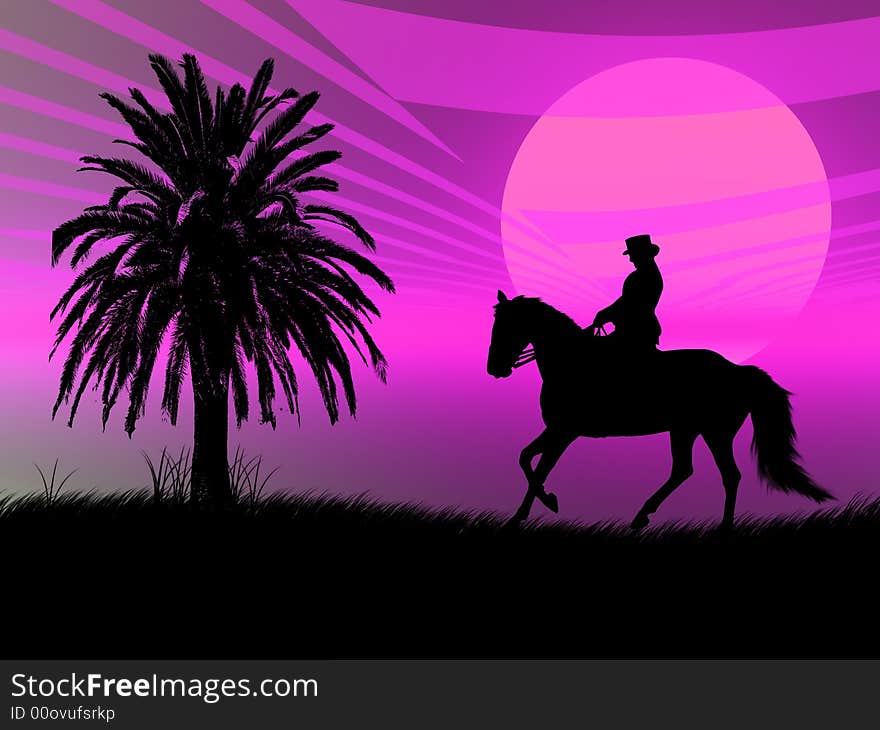 Equestrian in the sunset