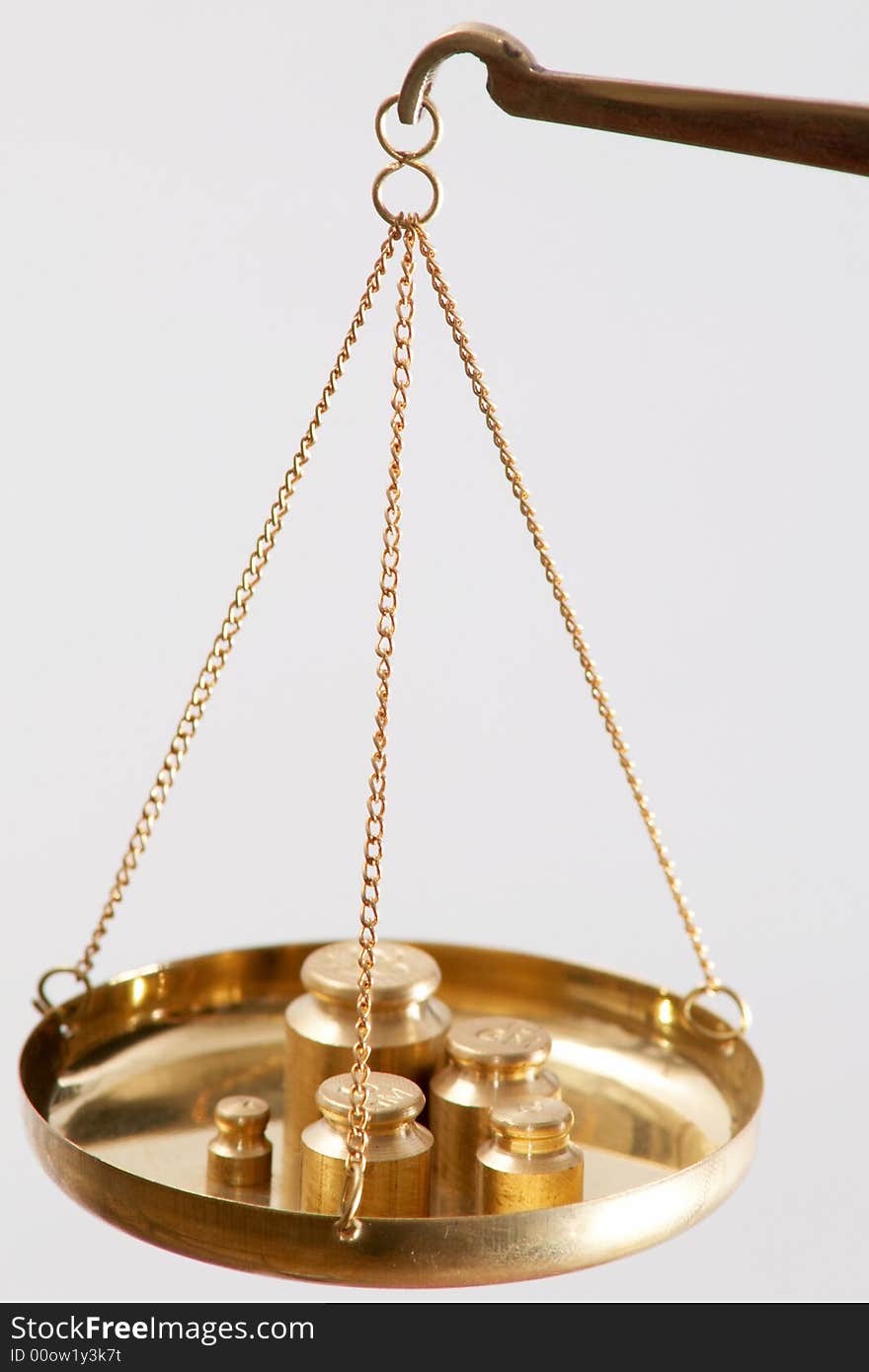 A picture of golden jewelry scales. A picture of golden jewelry scales