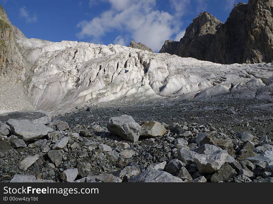 Nakhashbita glacier, Caucas. icefall at the glacier. Nakhashbita glacier, Caucas. icefall at the glacier.