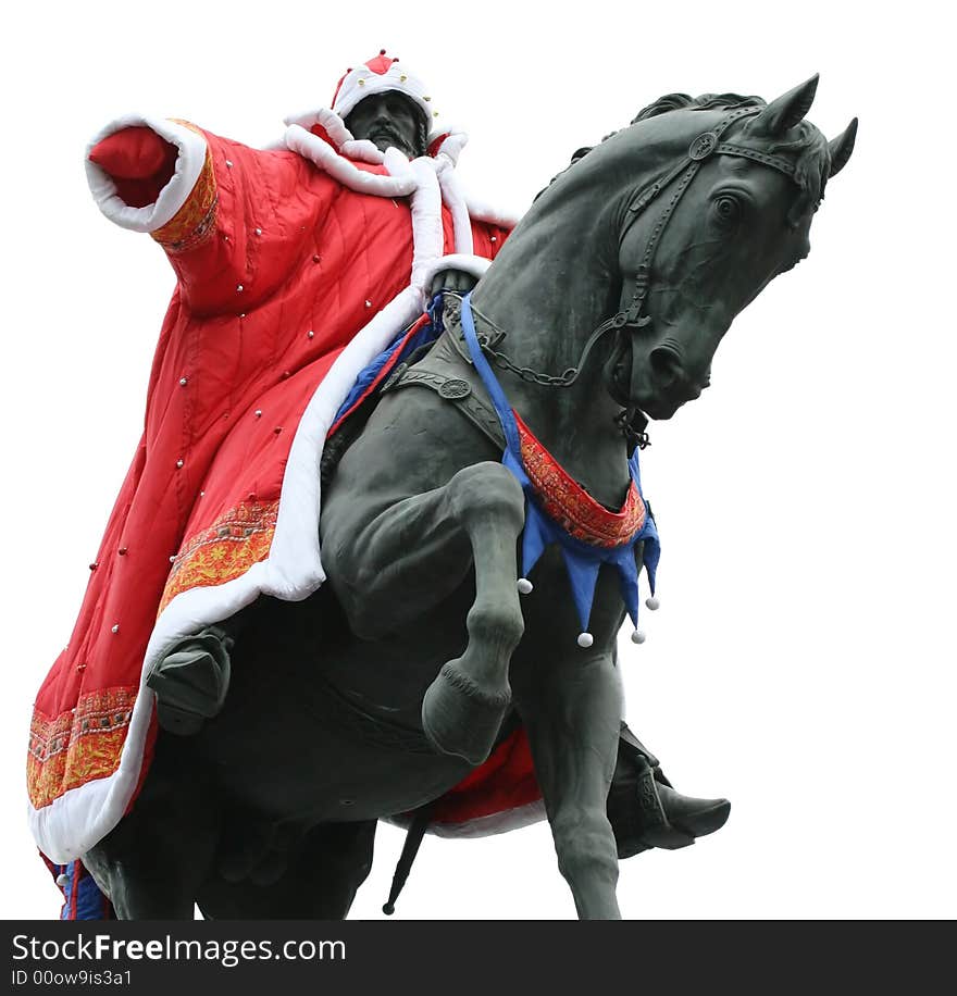 Monument of Yuri Dolgoruki clothed in costume of Santa Claus (Moscow, Russia). Yuri Dolgoruki was an important figure in Russian history, he founded Moscow in 1147. Monument of Yuri Dolgoruki clothed in costume of Santa Claus (Moscow, Russia). Yuri Dolgoruki was an important figure in Russian history, he founded Moscow in 1147.