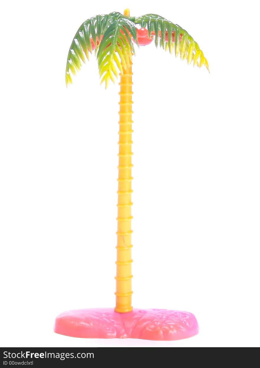 Toy island. Tropical atoll. Palme. Coconuts. Isolated on a white background.