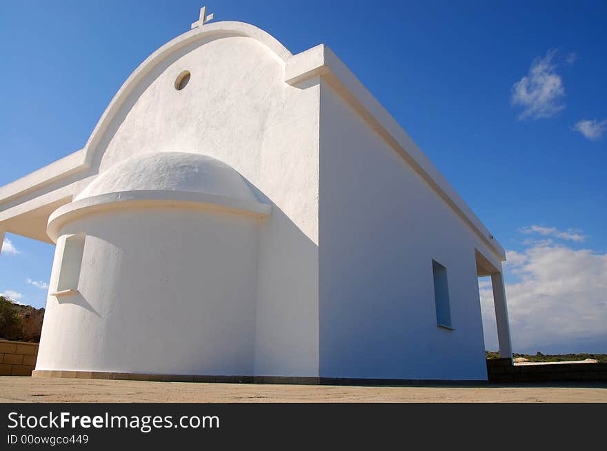 Small white christian church of Ag. Anargyroi at Cape Greko area in Protaras area, Cyprus. Small white christian church of Ag. Anargyroi at Cape Greko area in Protaras area, Cyprus