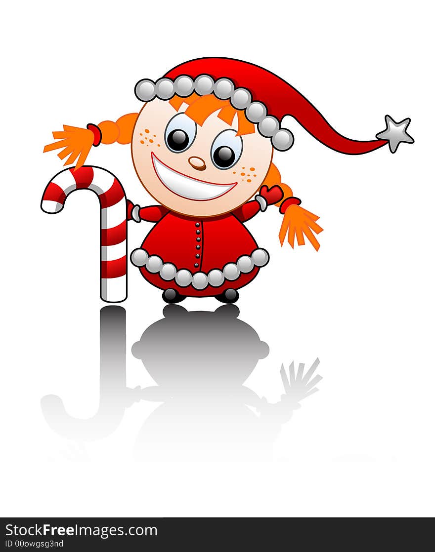 Vector illustration of a little Santa's helper cute red-haired girl. Vector illustration of a little Santa's helper cute red-haired girl