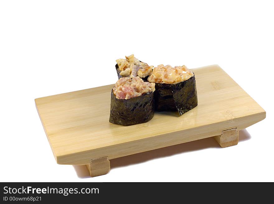 Sushy Maguro On the Japanese dish isolated on a white background. Sushy Maguro On the Japanese dish isolated on a white background.