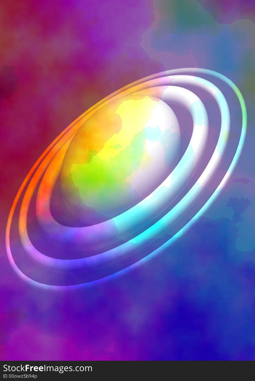 Multicolored background with a light planet. Multicolored background with a light planet