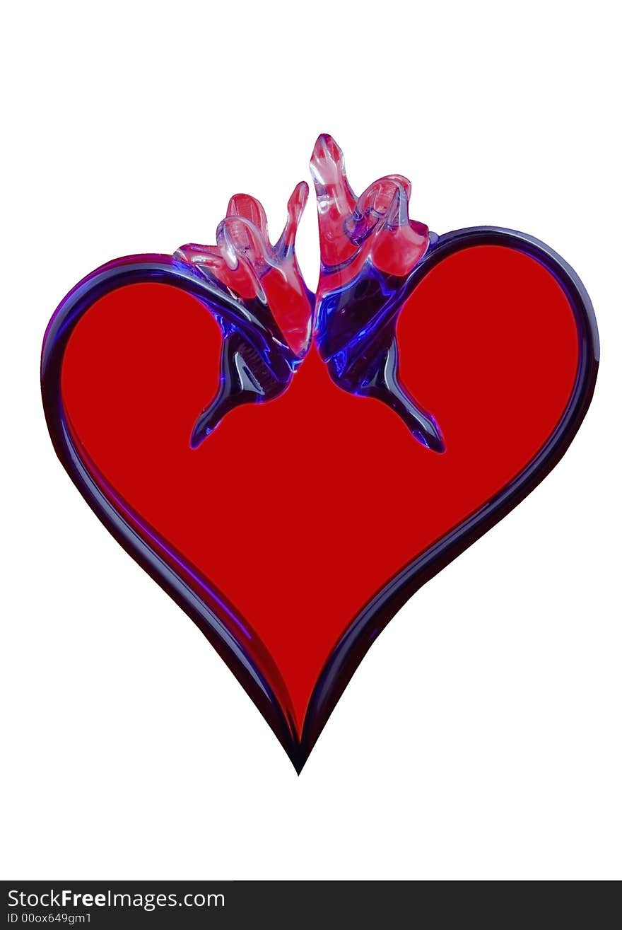 Red heart from glass blue swans on white background. Red heart from glass blue swans on white background