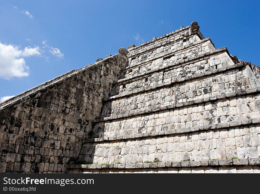 Ancient Mayan Pyramid Wall At Chichen Itza