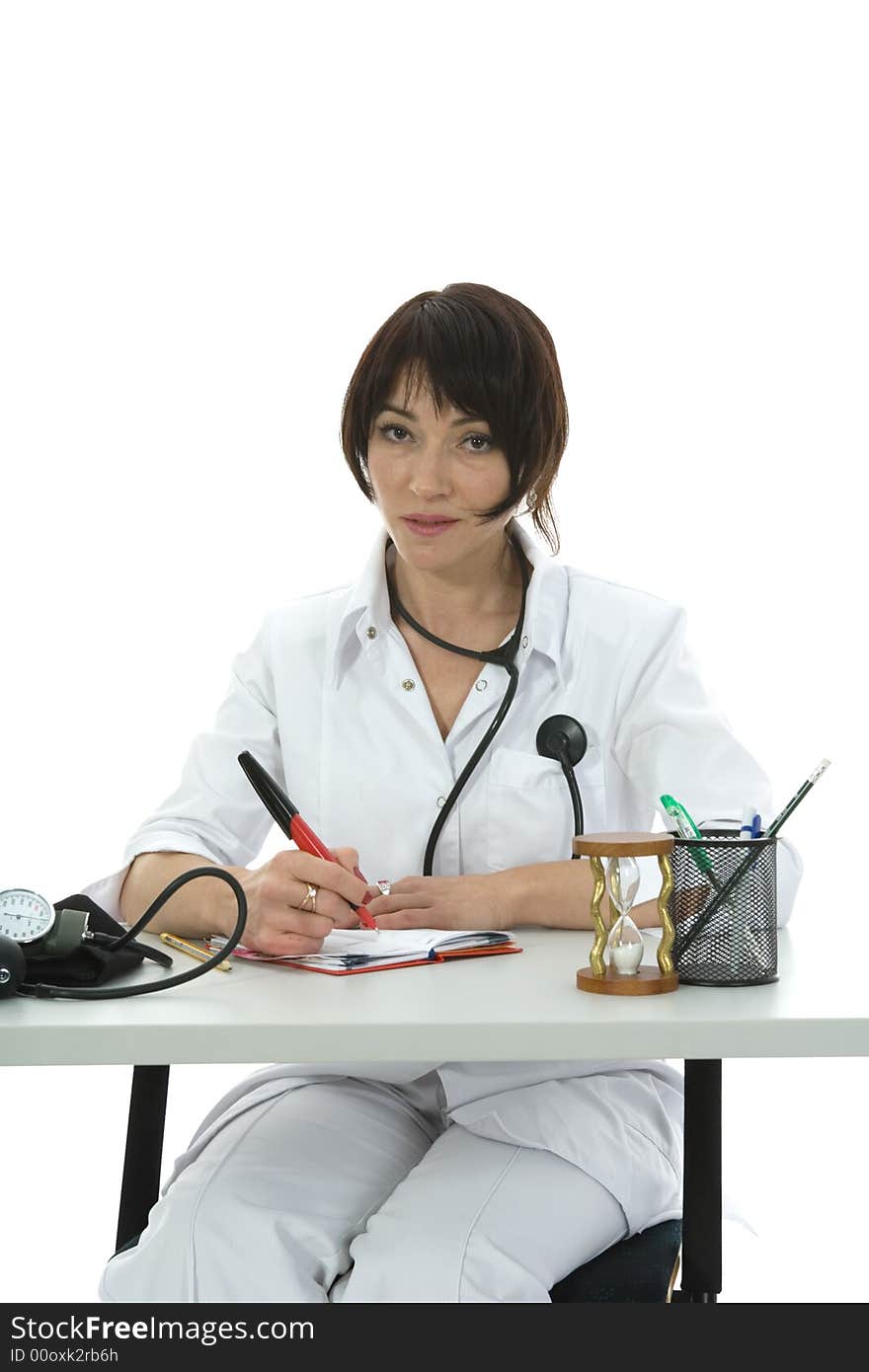 Young doctor with stethoscope on isolated background