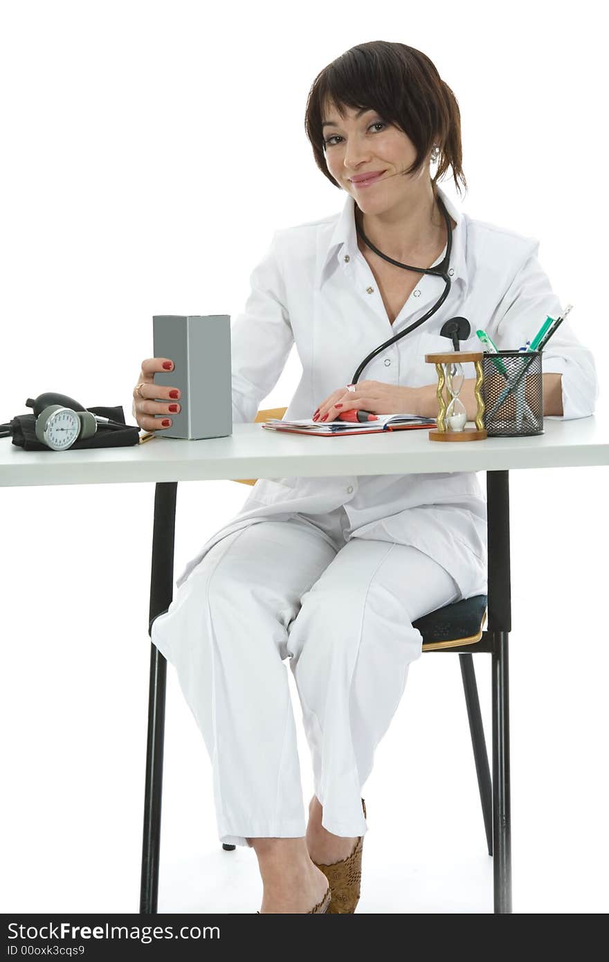 Young doctor with stethoscope on isolated background