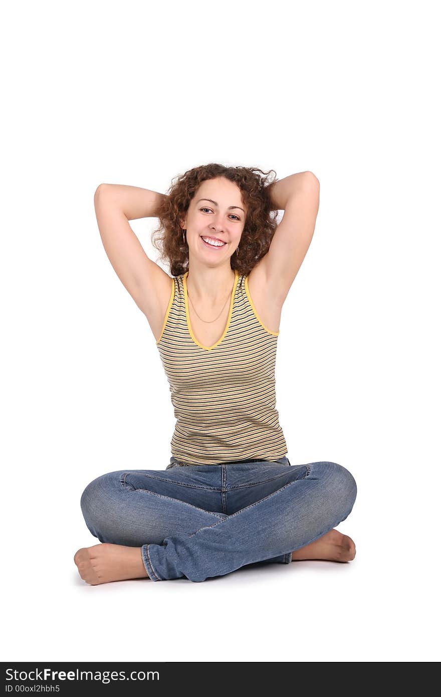 Smiling yoga woman isolated on white