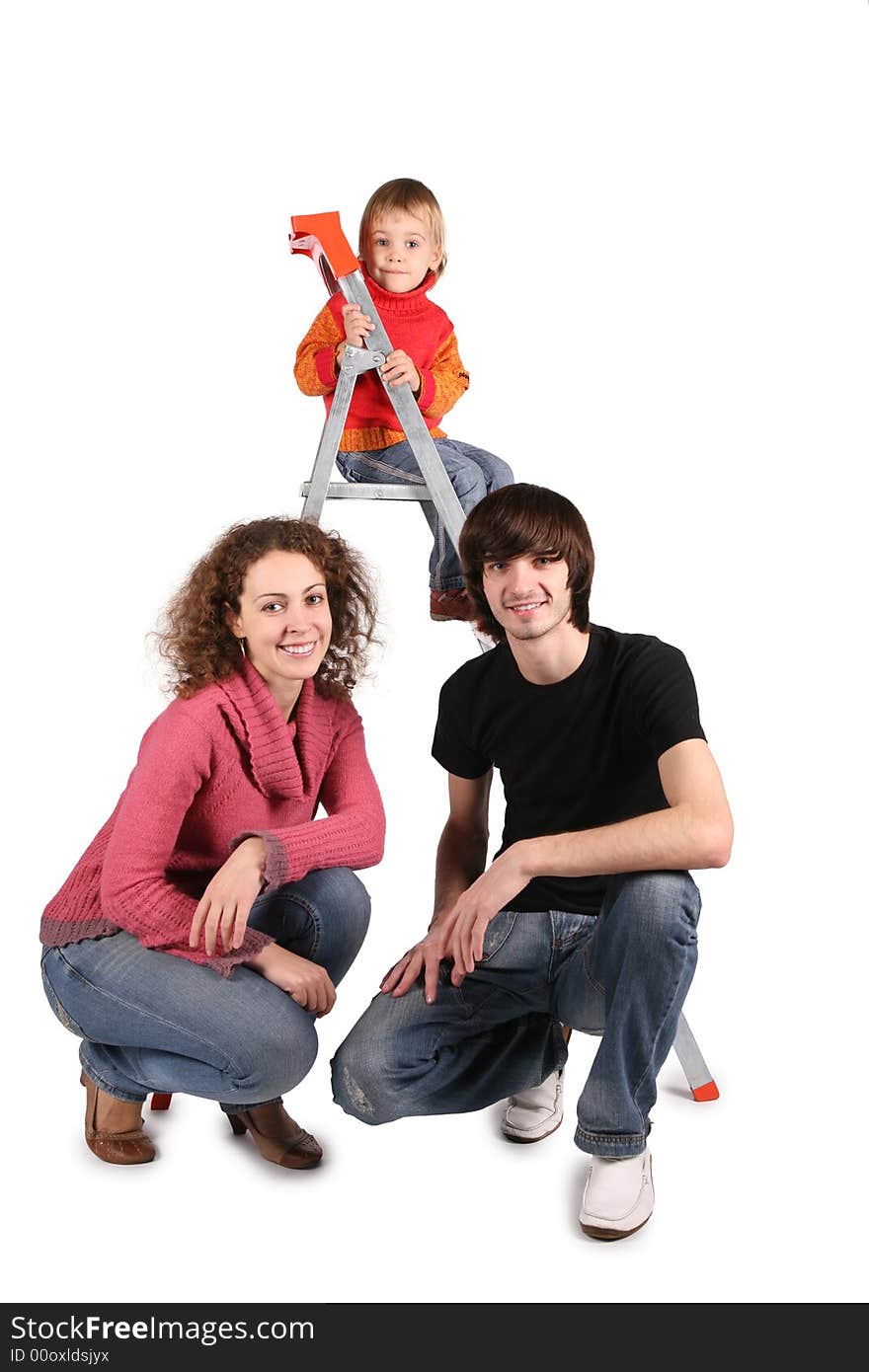 Family on stepladder