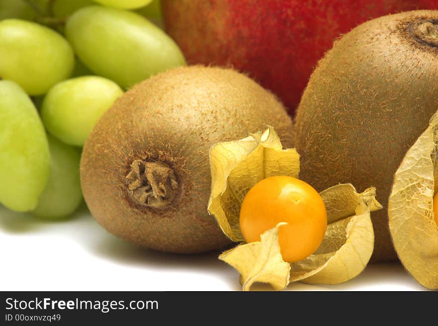 Exotic fruits on white background