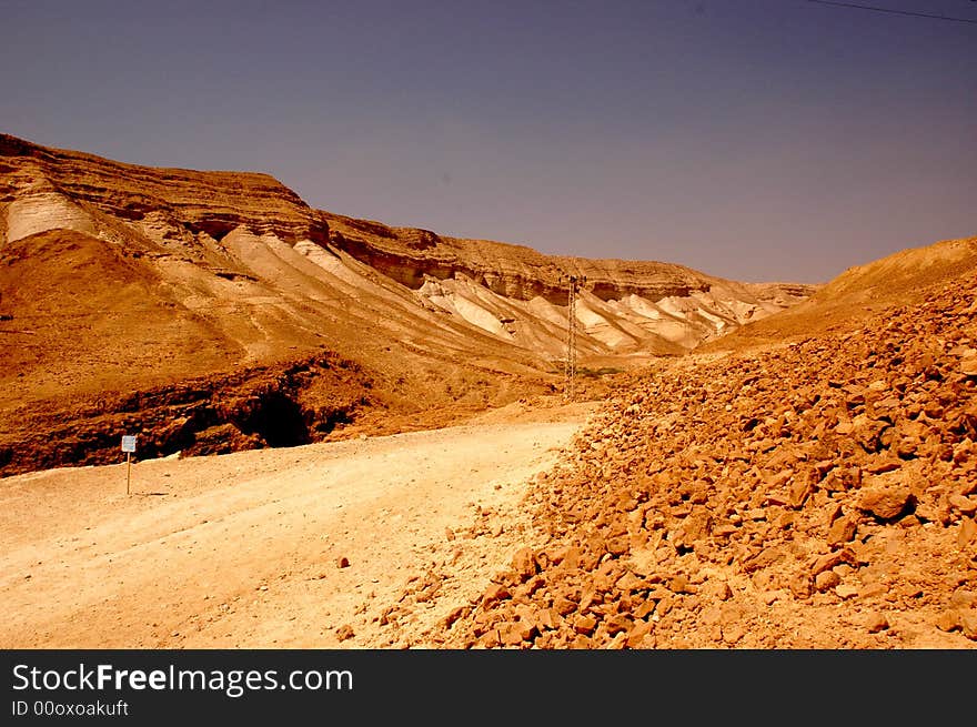 Yellow desert. Picturesque ancient mountains about the Dead Sea in Israel.