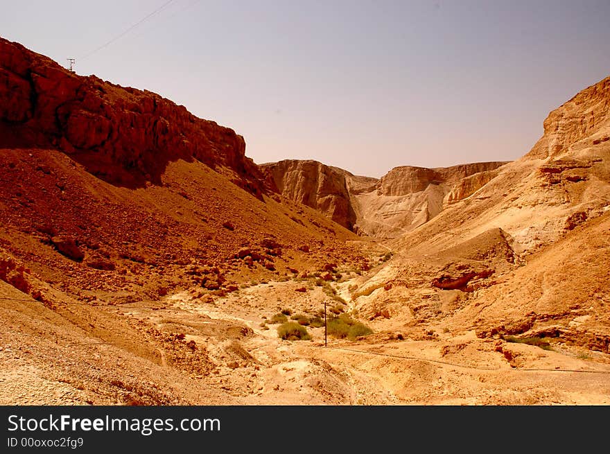 Yellow desert. Picturesque ancient mountains about the Dead Sea in Israel.