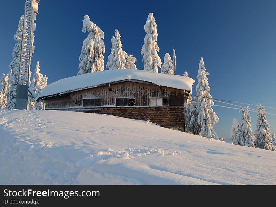 Fresh snow covered mt. seymour in the morning