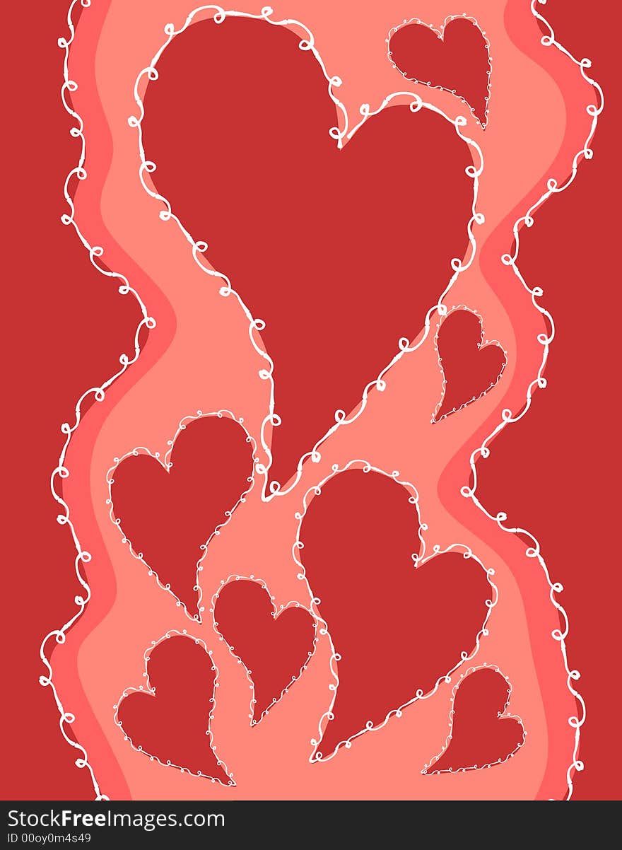 A background ilustration featuring a variety of Valentine's Day hearts decorated in white ribbon. A background ilustration featuring a variety of Valentine's Day hearts decorated in white ribbon