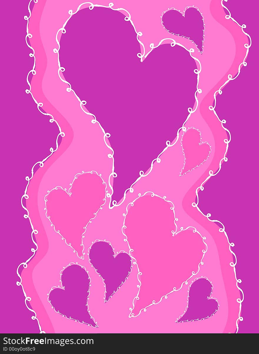 A background ilustration featuring a variety of Valentine's Day hearts decorated in white ribbon. A background ilustration featuring a variety of Valentine's Day hearts decorated in white ribbon