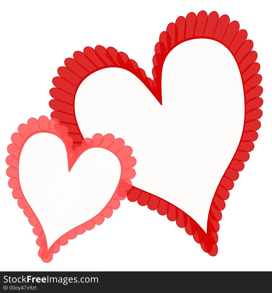 A clip art illustration featuring a pair of casually arranged hearts with a paper-like frill or fringe isolated on white. A clip art illustration featuring a pair of casually arranged hearts with a paper-like frill or fringe isolated on white