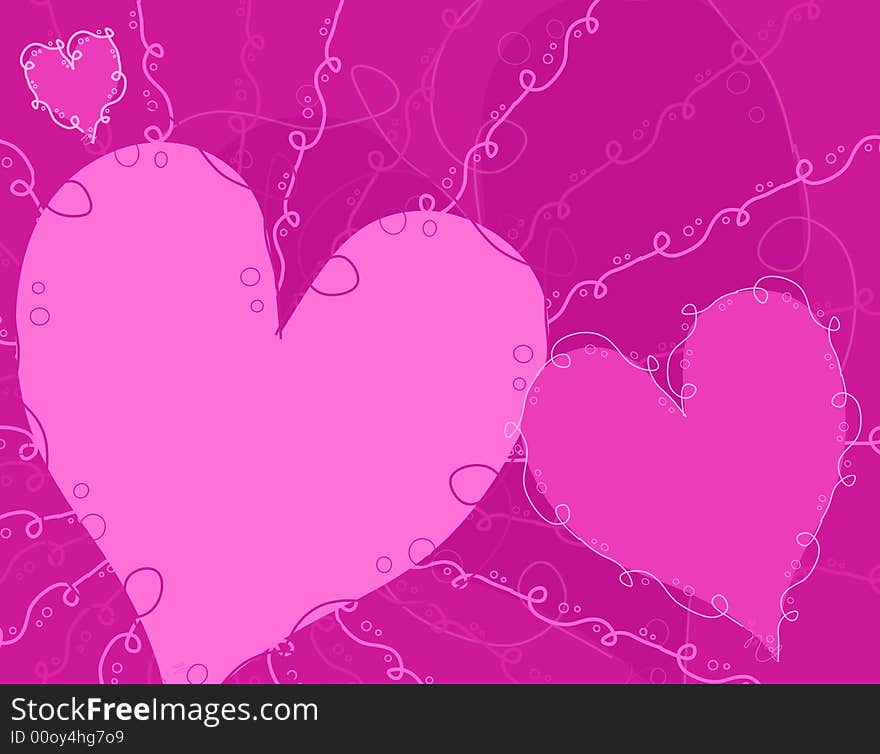 A decorative background illustration featuring a variety of purple and pink hearts with decorative borders. A decorative background illustration featuring a variety of purple and pink hearts with decorative borders