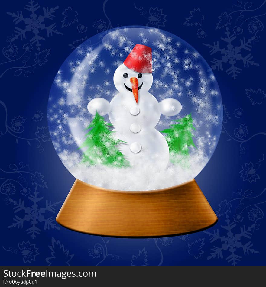 Illustrated glass snow ball - gift with snowman and artificial snow