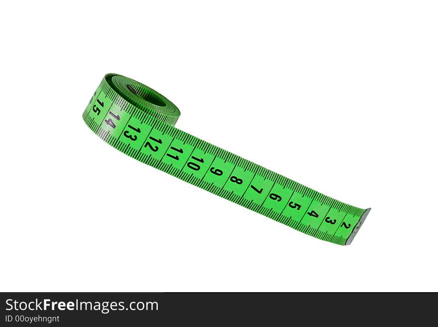 Green measuring tape isolated on white background