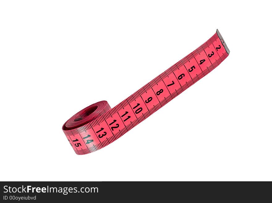 Red measuring tape isolated on white background