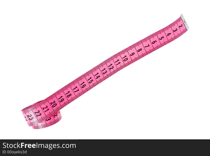 Pink measuring tape isolated on white background