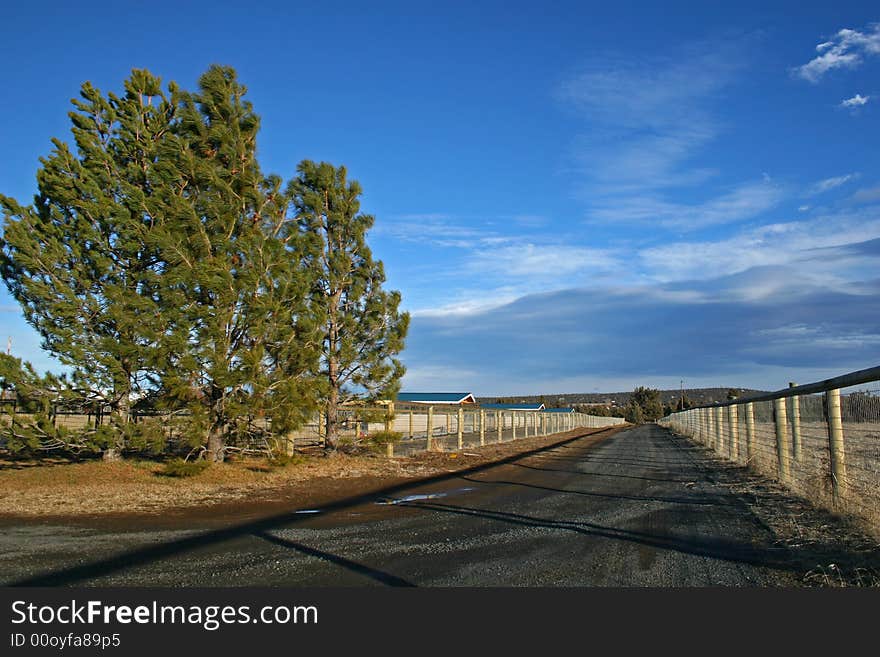 Road along a farm in the country. Road along a farm in the country