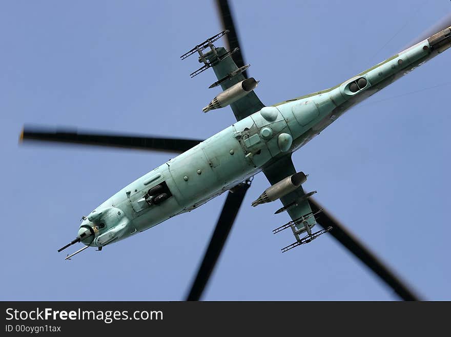 Helicopter above me is flying during air show. Helicopter above me is flying during air show