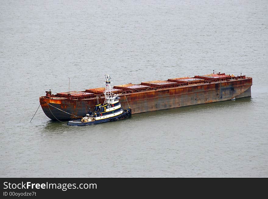 Tugboat and barge in the Hudson river