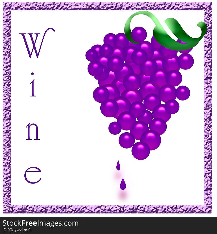 Purple cluster of grapes wine poster illustration. Purple cluster of grapes wine poster illustration