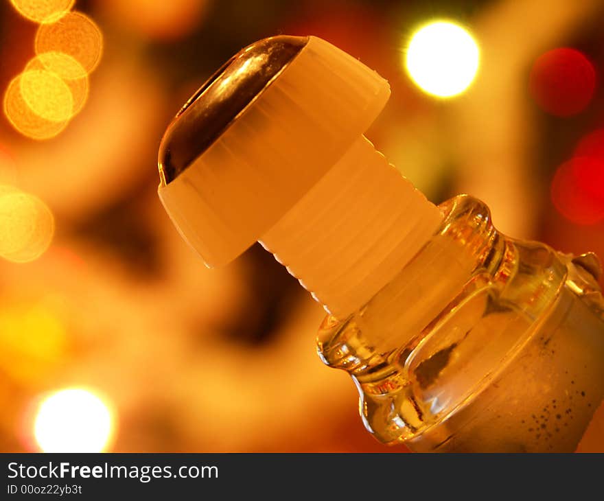 Top of a champagne bottle with cork. Top of a champagne bottle with cork.