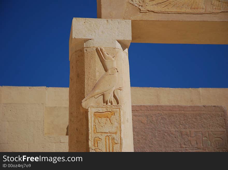 Relief (Horus) on a column in the Temple of Queen Hatshepsut - Thebes Egypt